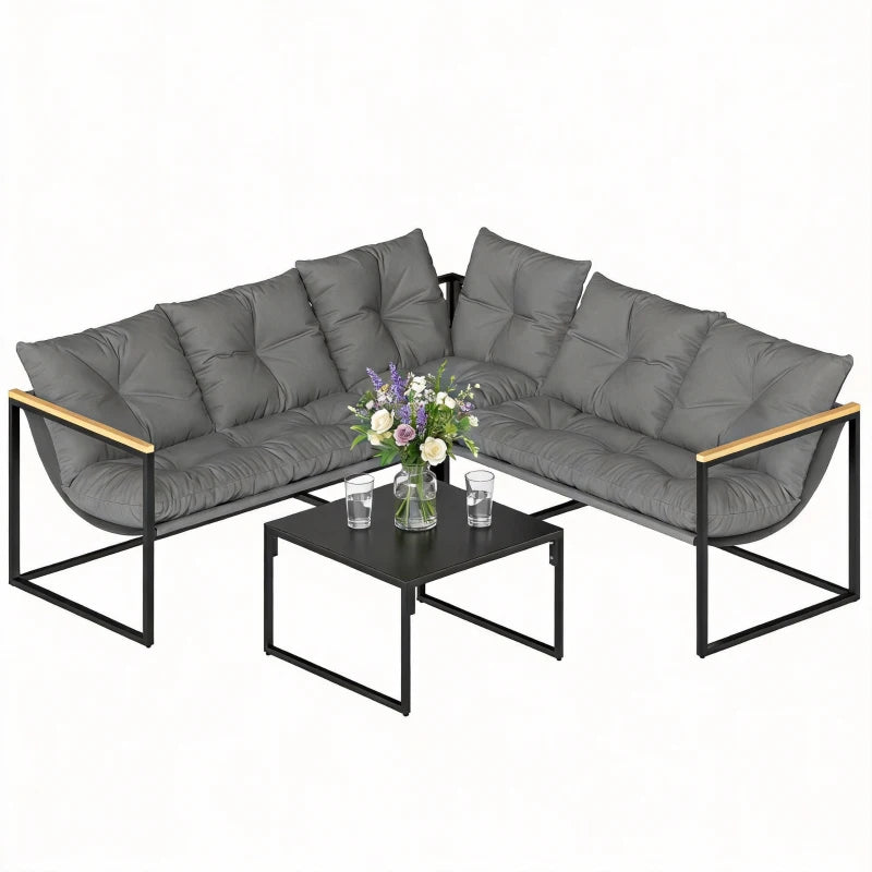 4 Piece Patio Furniture Set with Thick Cushions and Coffee Table, Patio Conversation Set for Porch, Balcony, Deck, Grey