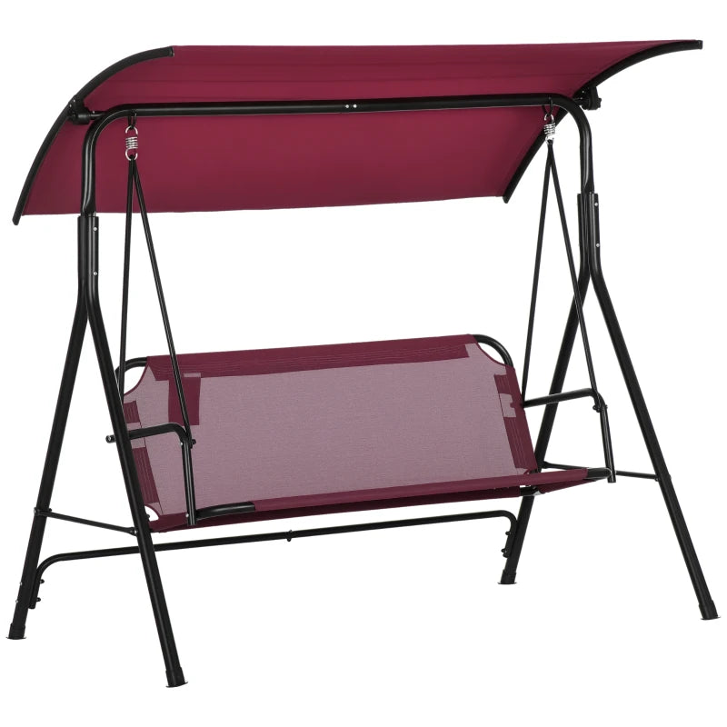 3-Seater Outdoor Porch Swing with Adjustable Canopy, Patio Swing Chair for Garden, Poolside, Backyard, Wine Red