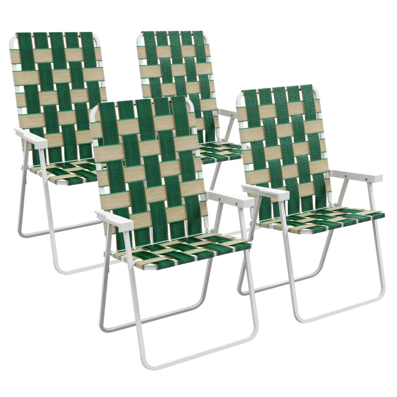 Set of 4 Folding Patio Chairs, Portable Chair Set with Armrests for Camping, Garden, Pool, Beach, Green