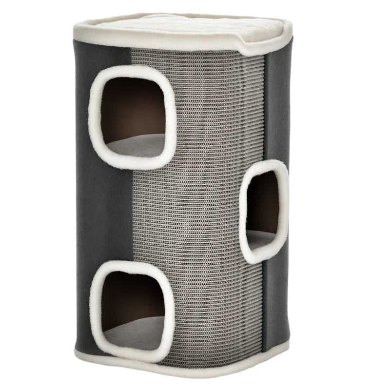 4-Story Cat House for Indoor, Cat Condo with Sisal Scratching Surface, Removable Cushion, 16" x 16" x 29", Grey
