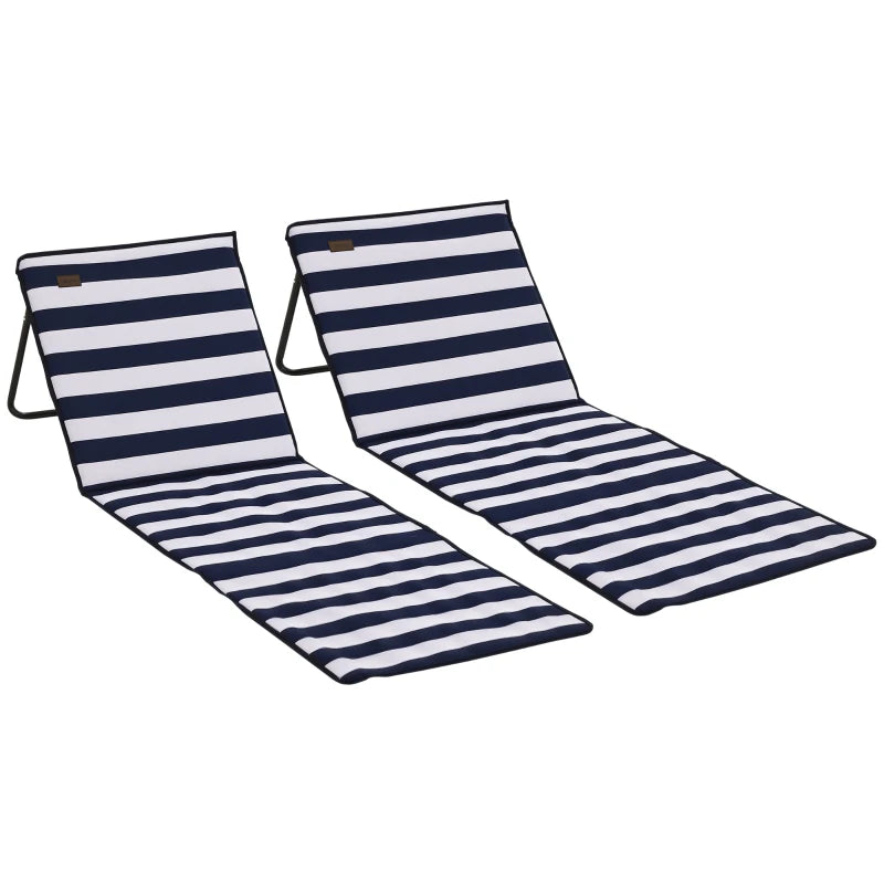 Set of 2 Foldable Lounge Chairs with Carry Bag, Adjustable Backrest, Blue and White