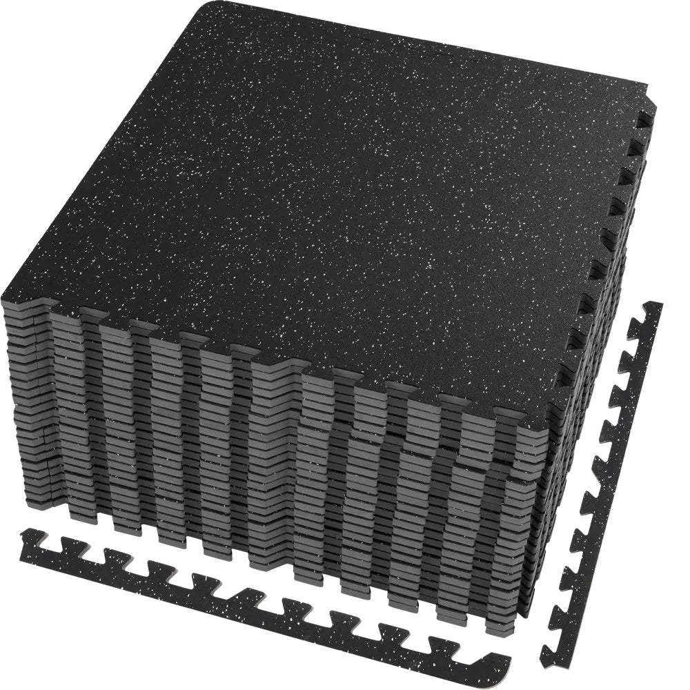 VEVOR 25 PCS 1/2 inch Thick Gym Floor Mats, 24" x 24" EVA Foam & Rubber Top Interlocking Workout Floor Mats with 100 sq.ft Coverage, Waterproof Exercise Puzzle Flooring for Gym, Home, Garage, Basement
