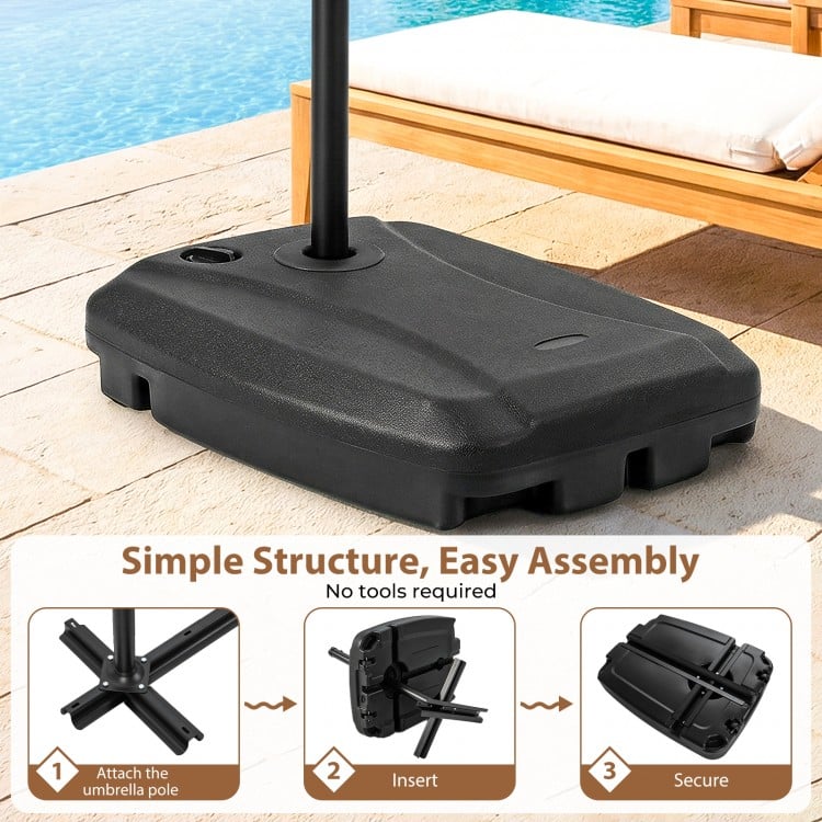 220 LBS Cantilever Patio Umbrella Base Stand with Wheels Fillable offset Umbrella Stand-Black