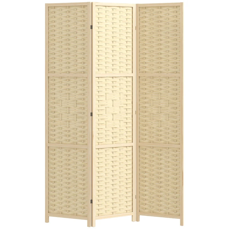 3-Panel Room Divider, 5.6 FT Freestanding Folding Privacy Screen, Partition Wall Divider, Natural Wood