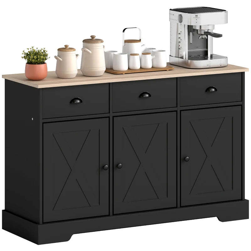 46.5" Buffet Cabinet, Farmhouse Sideboard with 3 Barn Doors and 3 Drawers for Living Room, Kitchen, Black