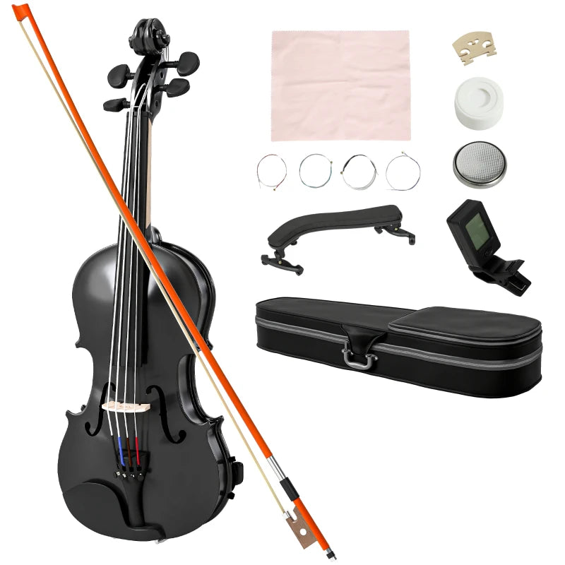 4/4 Full Size Violin, Wood Acoustic Violin Set for Beginners, Adults, with Case, Rosin, Shoulder Rest, Black