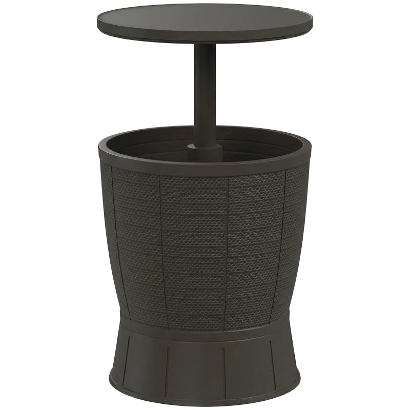 11 Gallon Patio Cooler Side Table, Outdoor Cooler Bar Table with Height Adjustable Top, Drainage Plug, Brown