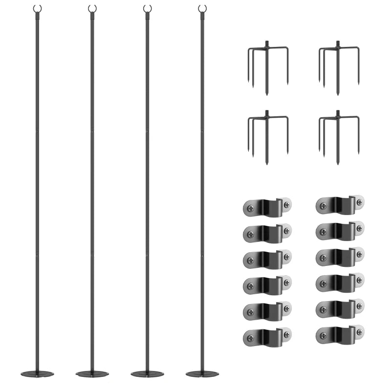 4 Pack of 8' String Light Poles, Steel Hanging Lighting Stand for Patio, Backyard, Deck, Wedding, Party, Black