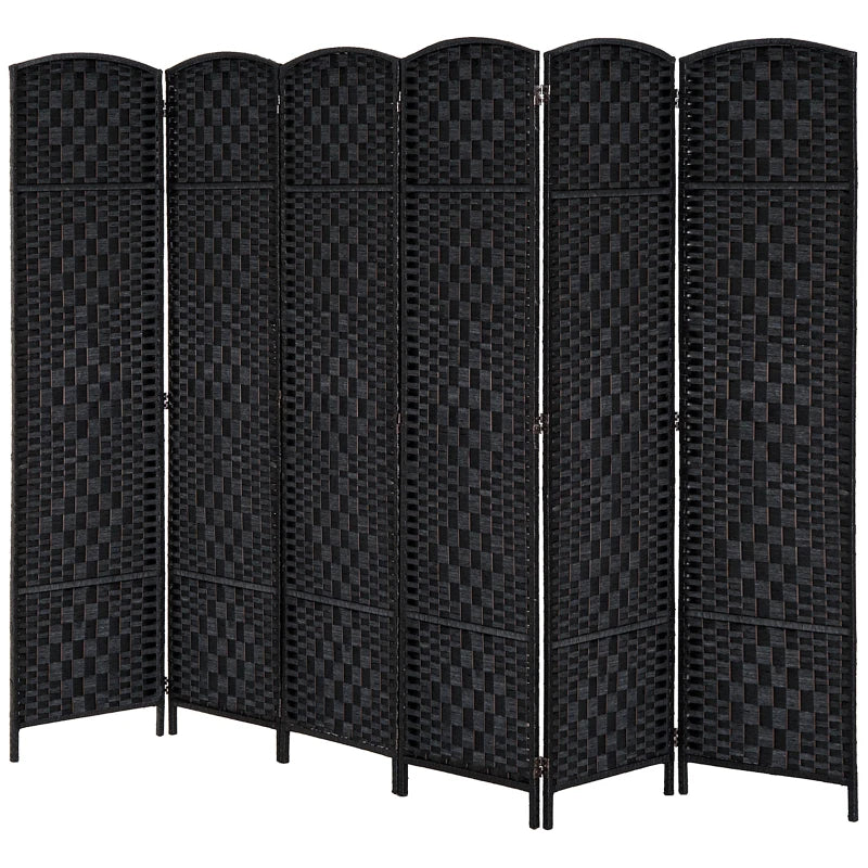 6ft Folding Room Divider, 6 Panel Wall Partition with Wooden Frame for Bedroom, Home Office, Black
