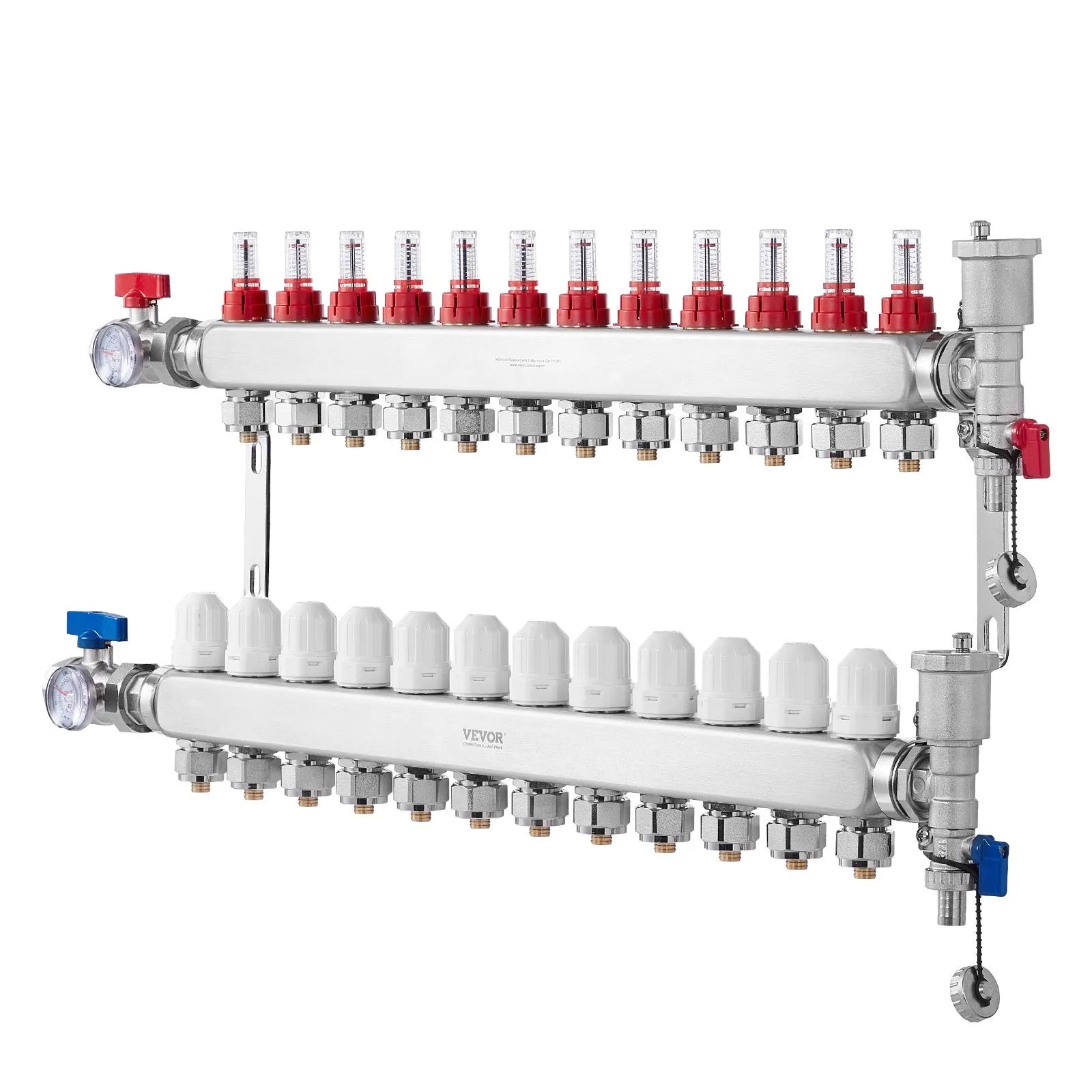 VEVOR 12-Branch Radiant Heat Manifold 1/2" PEX Tubing Floor Heating Manifold Set