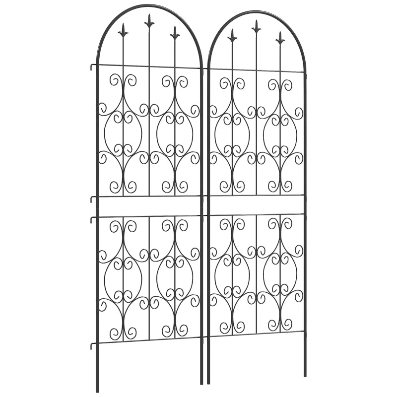 Set of 2 Metal Garden Trellis, Decorative Trellis Panels, Scrollwork Design, 150 x 50 cm, Black