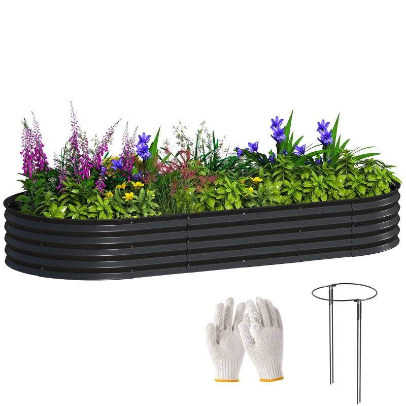 7' x 3' x 1' Large Outdoor Planter Box, Galvanized Raised Garden Bed with Metal Plant Stake, Black