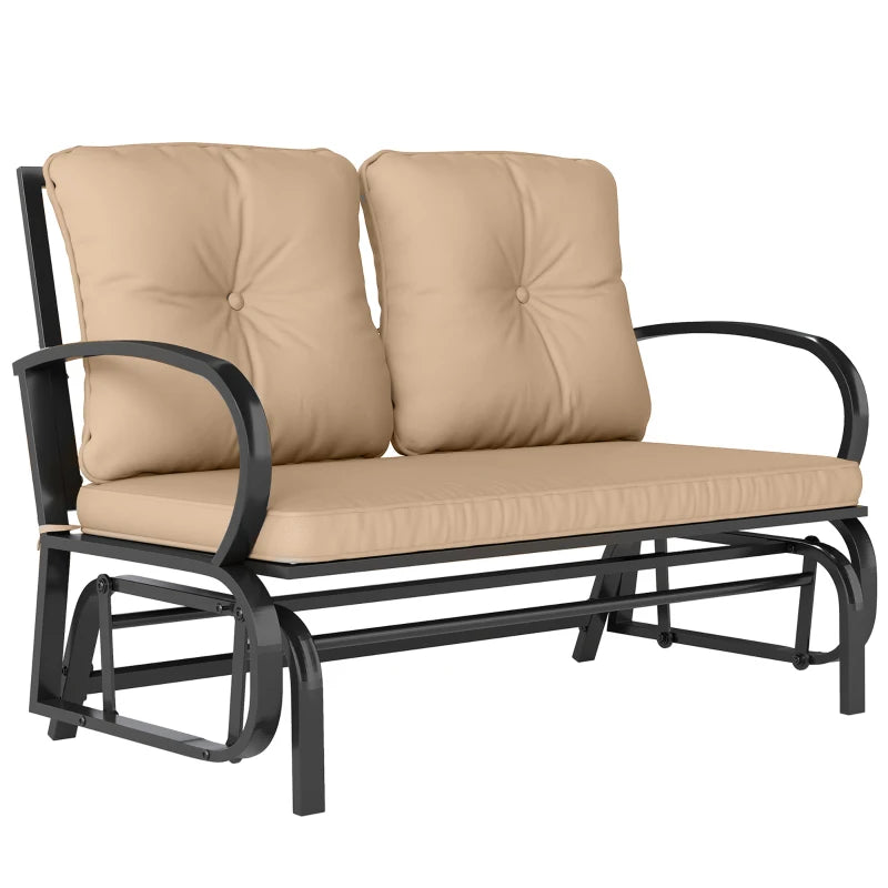 2-Person Outdoor Glider Chair, Patio Double Rocking Loveseat with Steel Frame and Cushions for Backyard, Garden and Porch, Khaki