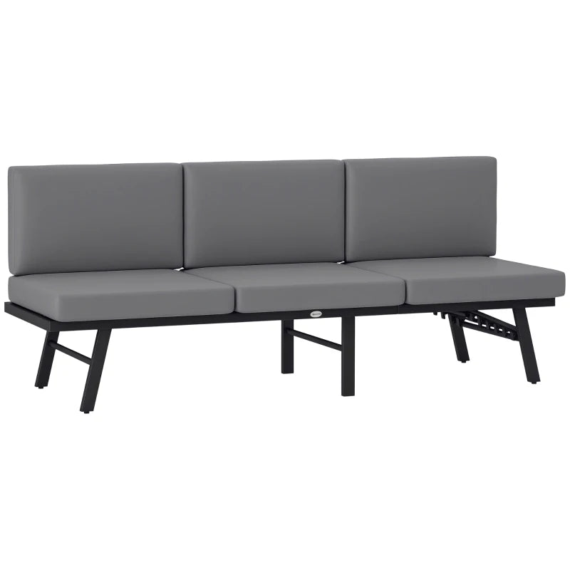 3-in-1 3-Seater Outdoor Sofa, Lounge Chair with 5-Position Adjustable Back, Patio Loveseat with Folding Table, Grey