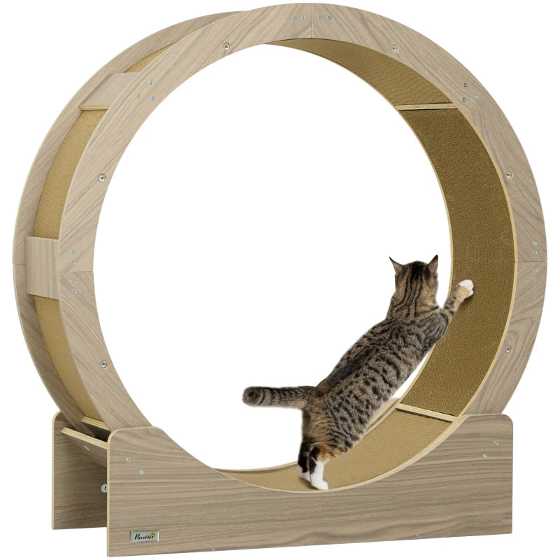 36" Cat Wheel for Indoor Cats with Brake, Scratching Pads, Walnut