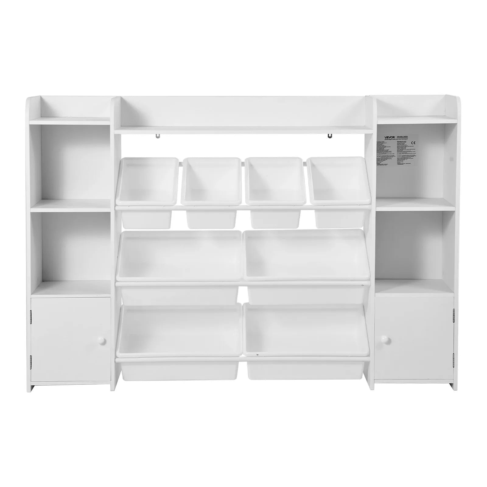 VEVOR 4-Tier Large Kids Toy Storage and Bookshelf with 8 Plastic Bins White