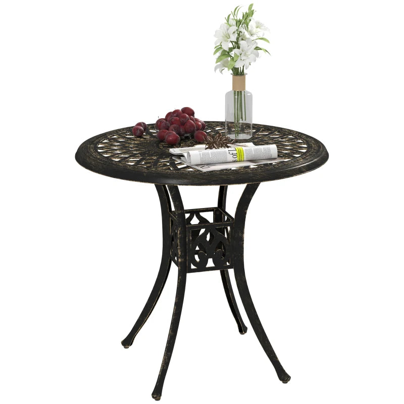 30-inch Round Patio Dining Table with Umbrella Hole Cast Aluminium Outdoor Bistro Table, Brown