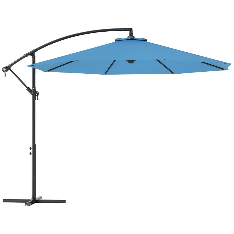 10' Deluxe Patio Umbrella, Outdoor Market Parasol, Banana Hanging Offset Sunshade with Crank, Cross Base, Blue