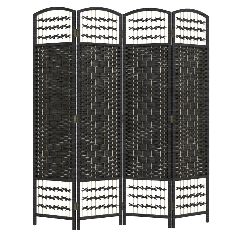4 Panel Folding Room Divider, Portable Privacy Screen, Wave Fiber Room Partition for Home Office, Black