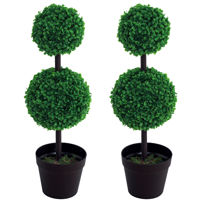 2 Ball Topiary Tree in Pot for Home Decor Set of 2, Artificial Plant for Home Office, Living Room Decor, Dark Green