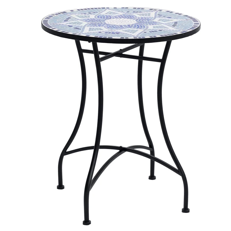 23.6" Mosaic Round Patio Table with Ceramic Tabletop, Outdoor Furniture, Multicolor