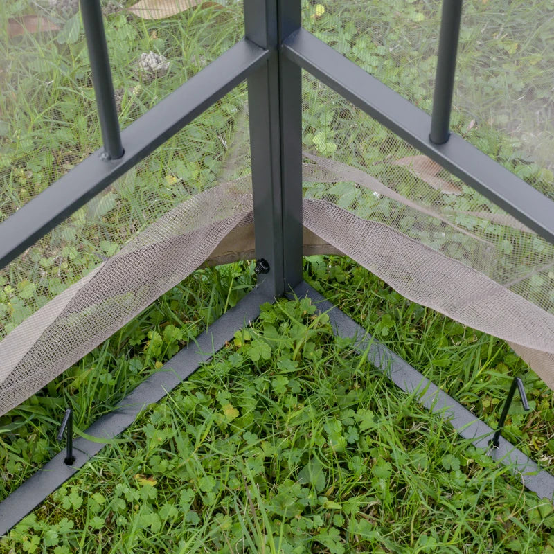 10' x 10' Steel Outdoor Patio Gazebo Canopy with Removable Mesh Curtains, Display Shelves, & Steel Frame, Brown