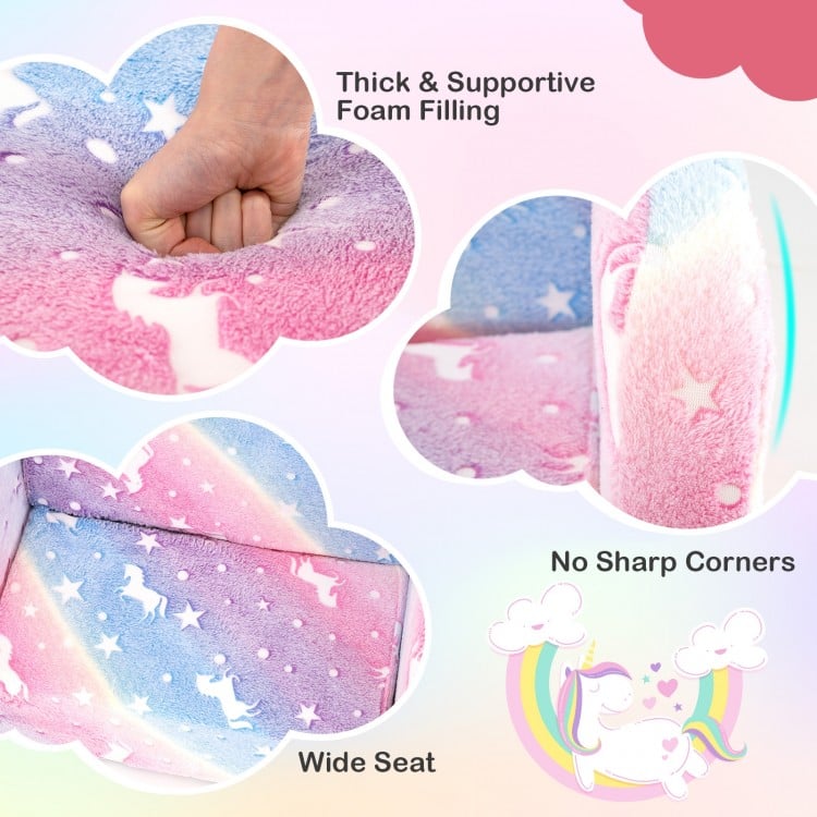2-in-1 Folding Kids Couch with Blanket Glow in the Dark-Multicolor