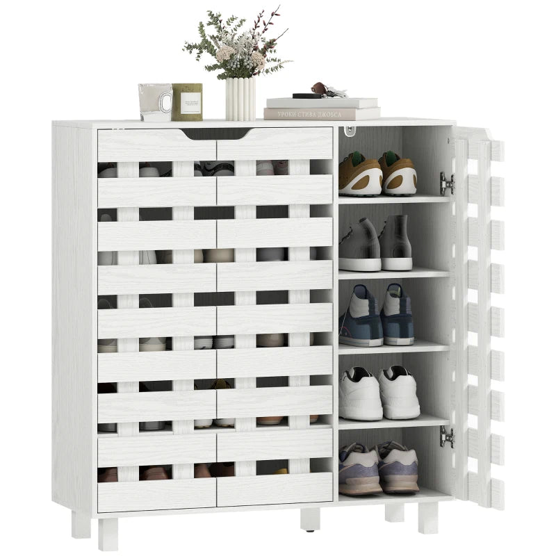 Shoe Cabinet, 20 Pair Shoe Storage Cabinet with Hollowed-Out Doors, White