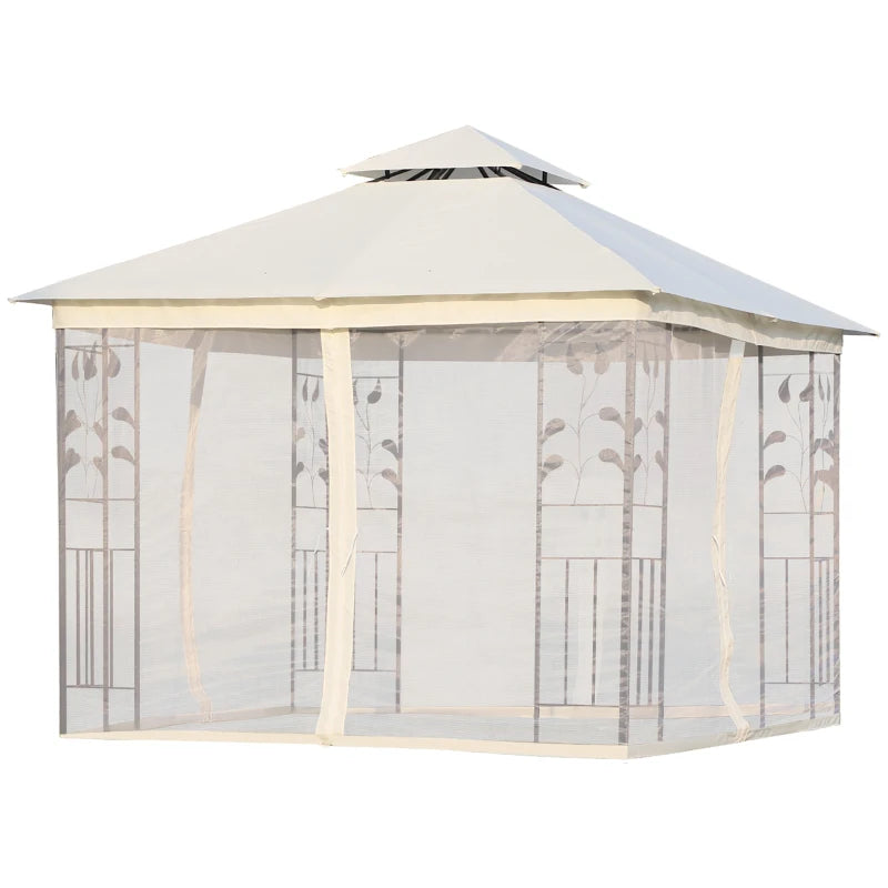 10'x10' Soft-top Steel Patio Gazebo Outdoor Sun Shelter with 2-Tier Polyester Roof, Curtain Sidewalls, White