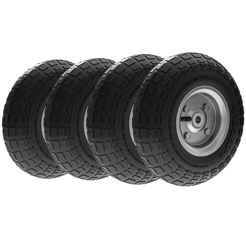 Set of 4 Pneumatic Wheels, 10" Wheelbarrow Wheels Replacement for Barn Carts, Hose Carts, Garden Carts, Black