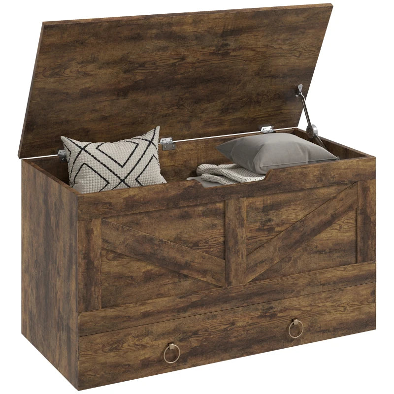 31.5 Inches Storage Chest, Storage Trunk with 2 Safety Hinges for Living Room, Rustic Brown