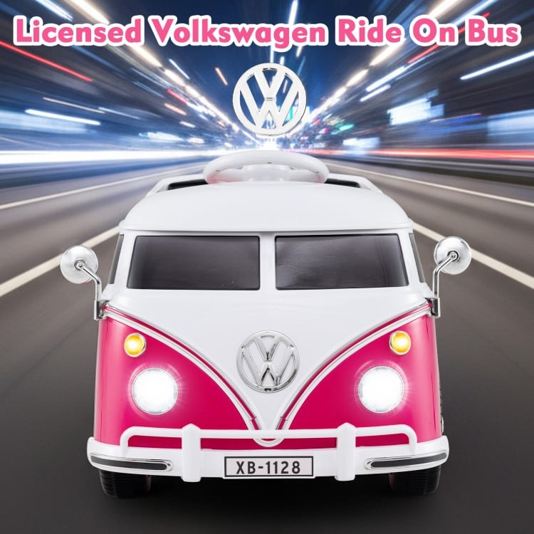 12V Ride On Car Licensed Volkswagen Ride-on Bus with Cup Holder and LED Headlights for 3+ Years Old-Pink