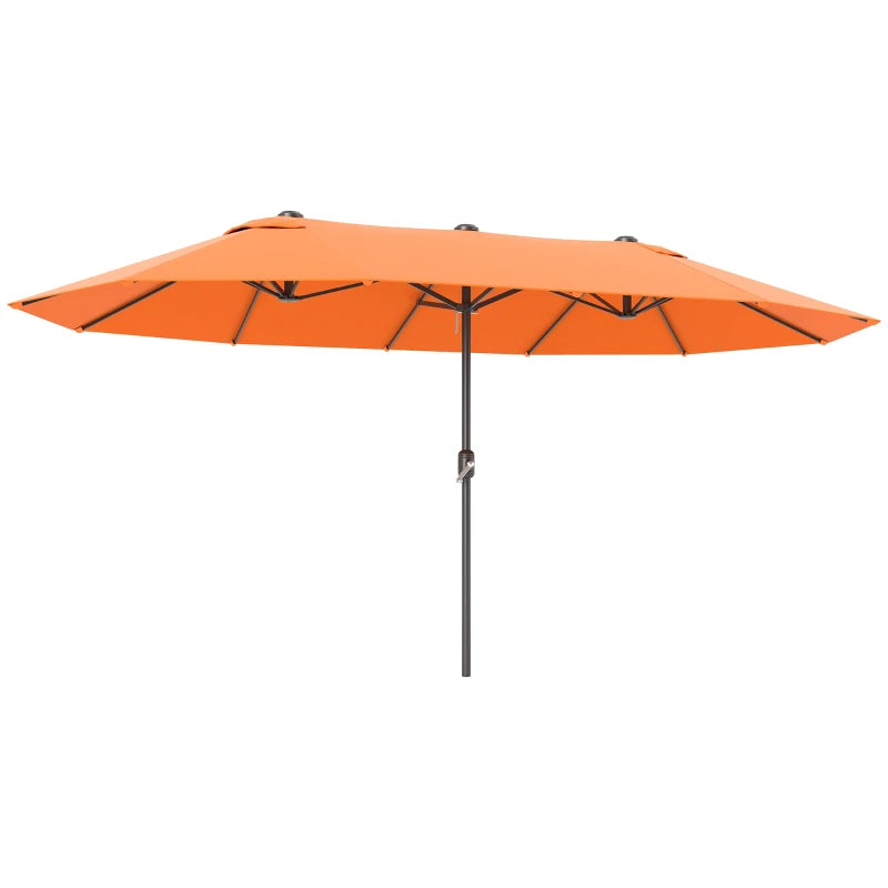 15' Outdoor Patio Umbrella with Twin Canopy Sunshade Steel Table Umbrella with Lift Crank Orange