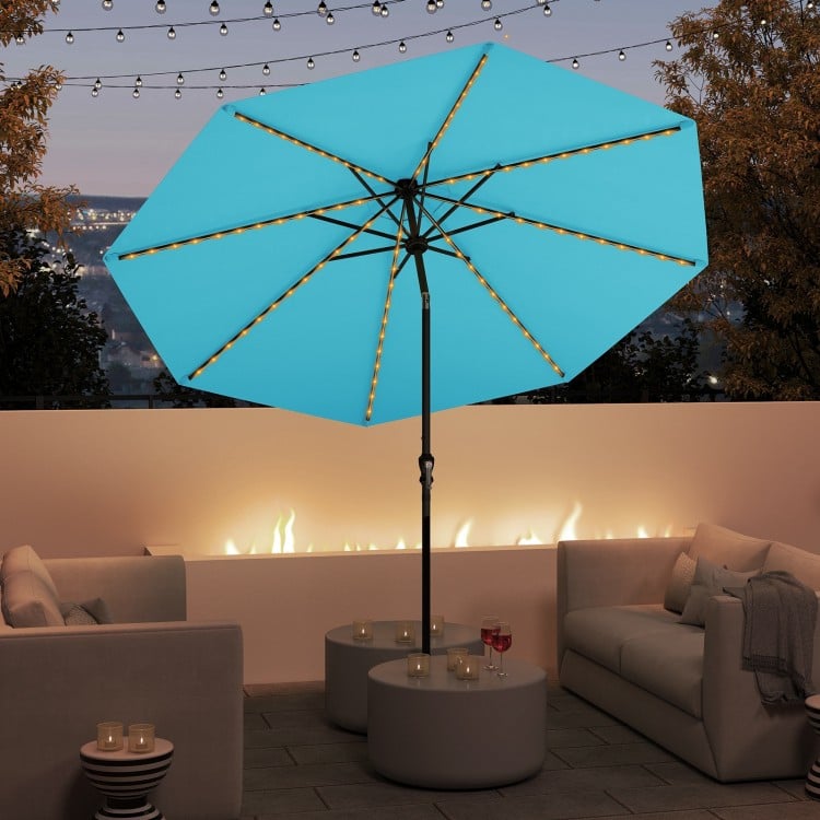 10 Feet Solar Patio Umbrella with 96 Multi-Colored Flowing LED Lights and Tilt Adjustment-Turquoise