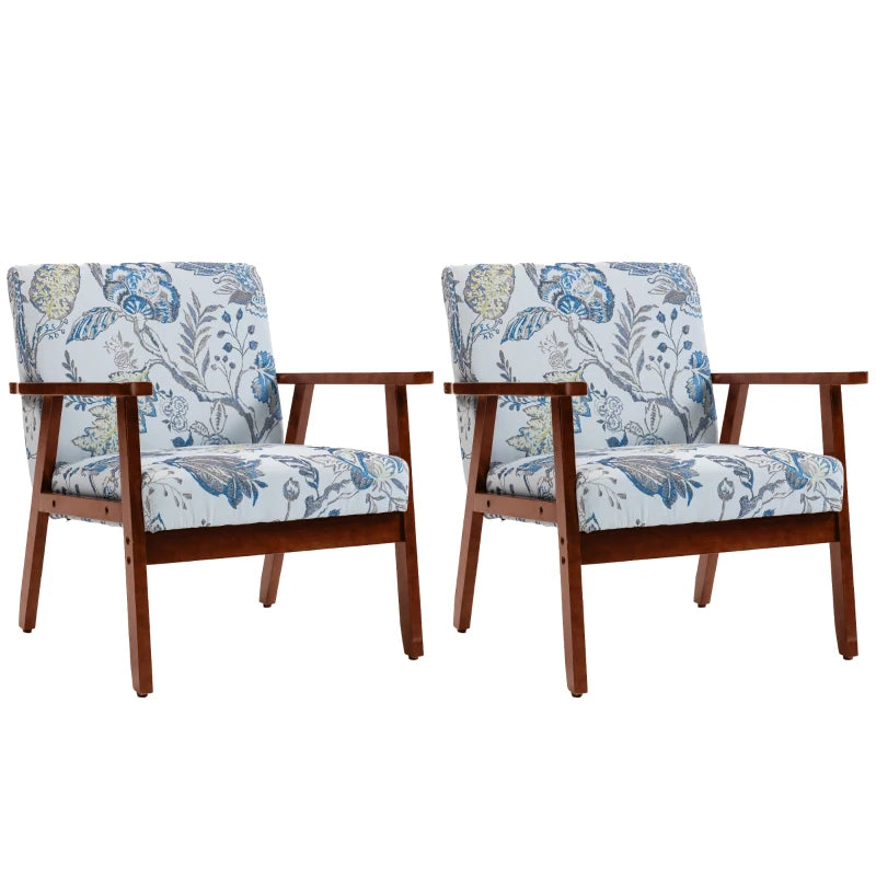 2 PCS Modern Accent Chairs with Cushioned Seat, Upholstered Linen-Feel Armchair for Bedroom, Living Room, Multicolored