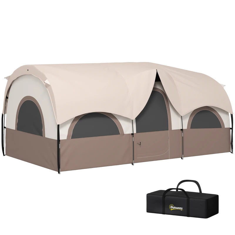 4-6 Person Camping Tent, 3 Room Cabin Tent, 3000mm Waterproof and UPF30+ with Sewn in Groundsheet and Carry Bag, Khaki