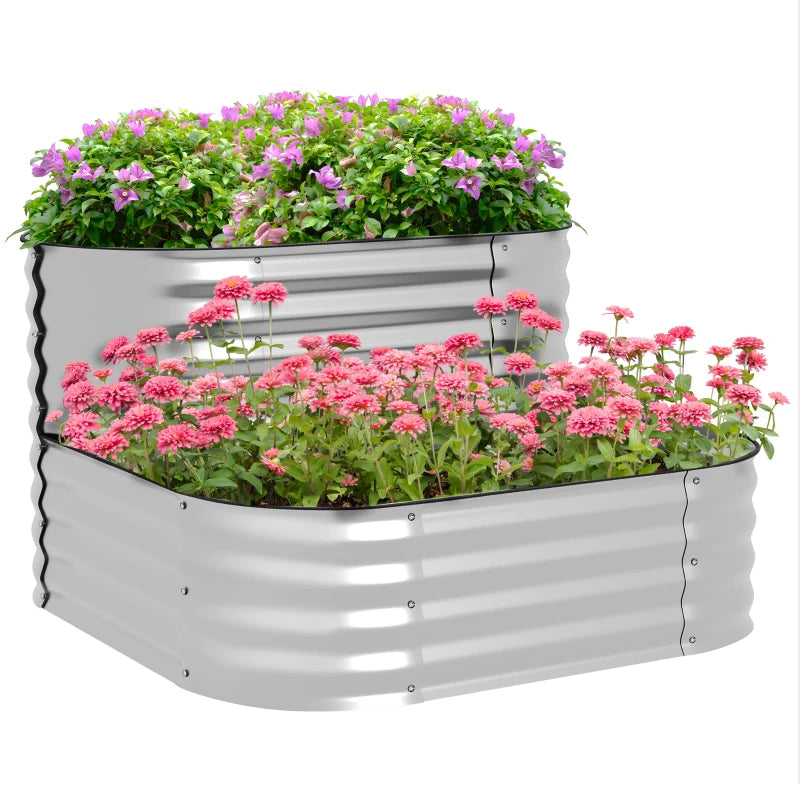 3.4'x3.4'x1' Outdoor Raised Garden Bed, 2-Tier Galvanized Planter Box with Safety Edging for Vegetable, Flower, Fruit