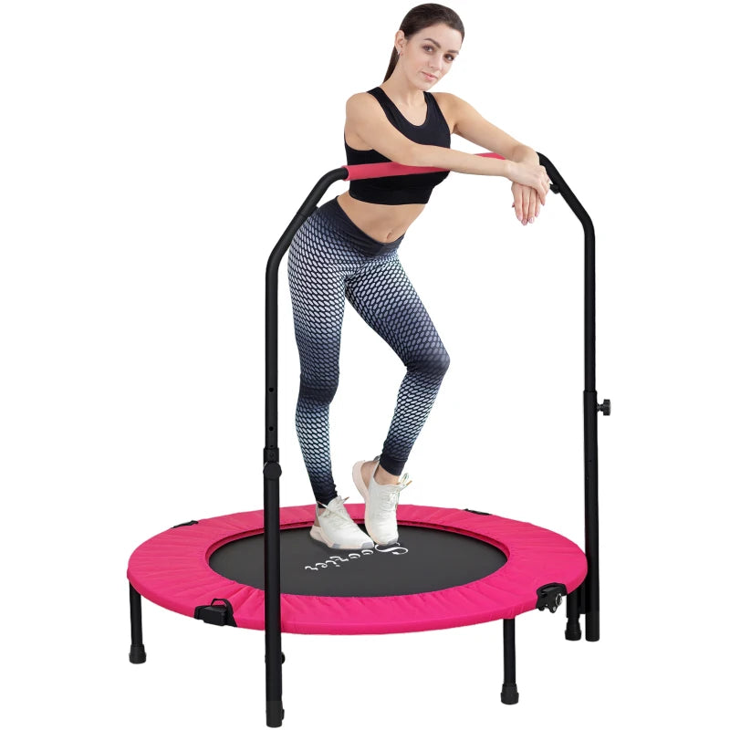 Soozier 40" Foldable Mini Fitness Trampoline, with Adjustable Foam Handle, Pink