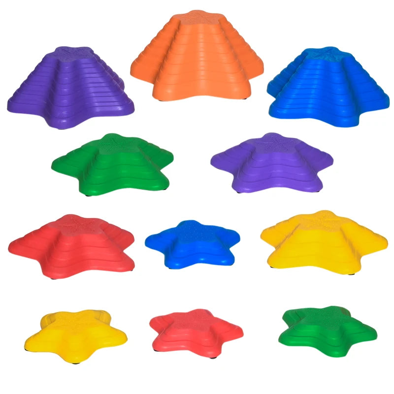 11PCs Larger Size Balance Stepping Stones for Kids with Non-slip Bottom, Stackable Obstacle Course Outdoor Indoor, Play River Rocks with Starfish Style