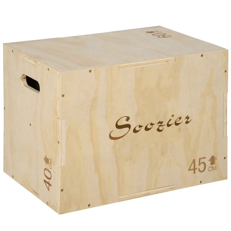 Soozier 3-in-1 Wooden Plyo Box, Plyometric Jump Box with Handle Openings for Home Gym, Workout Training, Natural