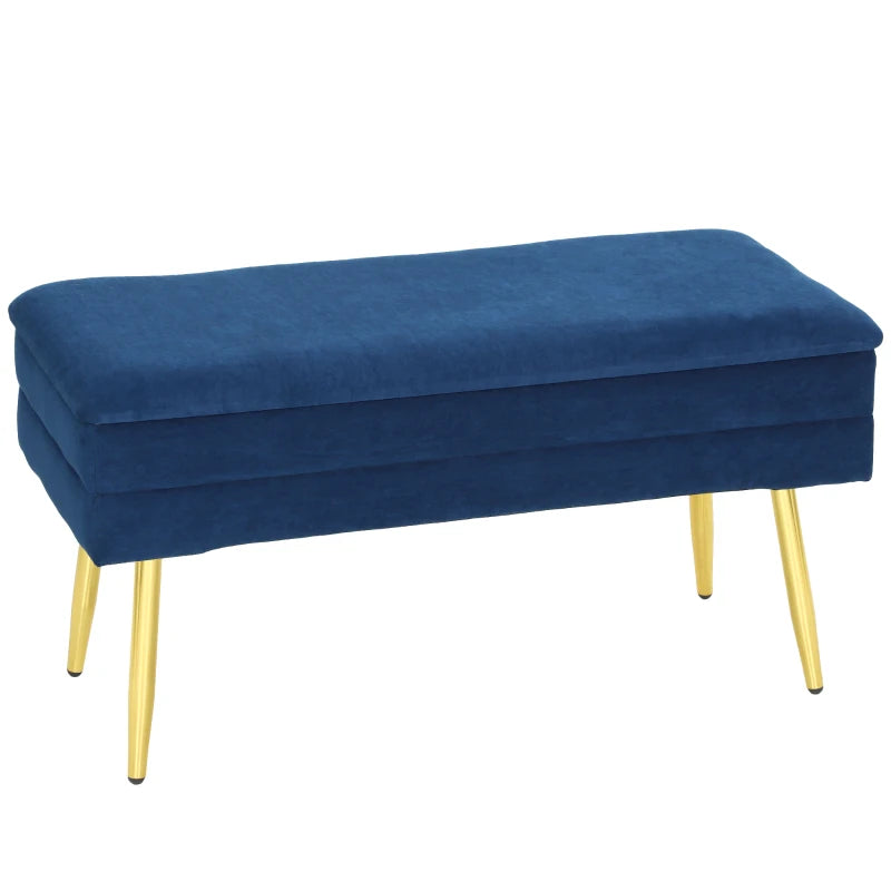 31" Storage Ottoman, Velvet End of Bed Bench with Steel Legs, Foot Stool with Storage for Bedroom, Living Room