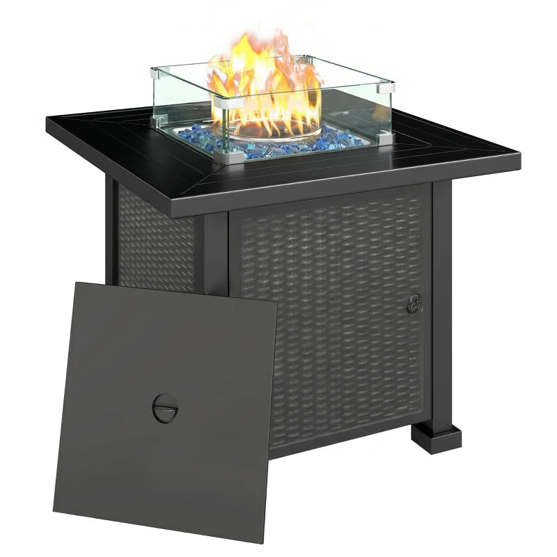 32" Propane Gas Fire Pit Table, 50,000 BTU Square Patio Table with Fire Pit, Wind Guard, Lid, CSA Certified, Black