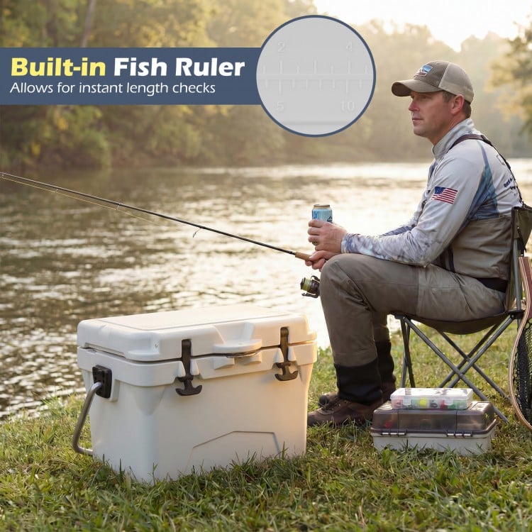 20 Quart Portable Hard Cooler with Built-in Ruler and Bottle-White