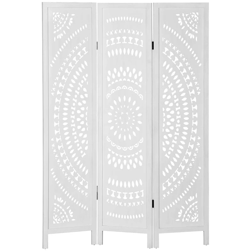 3 Panel Room Divider, 5.6 Ft Tall Portable Folding Privacy Screen, Wood Partition Wall Divider for Home Office, White