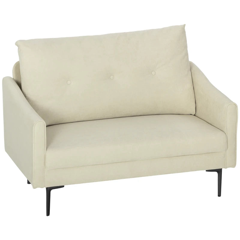 2 Seater Sofa, Small Modern Couch with High-Resilience Foam, Thicken Padding, Button Tufted, Cream White