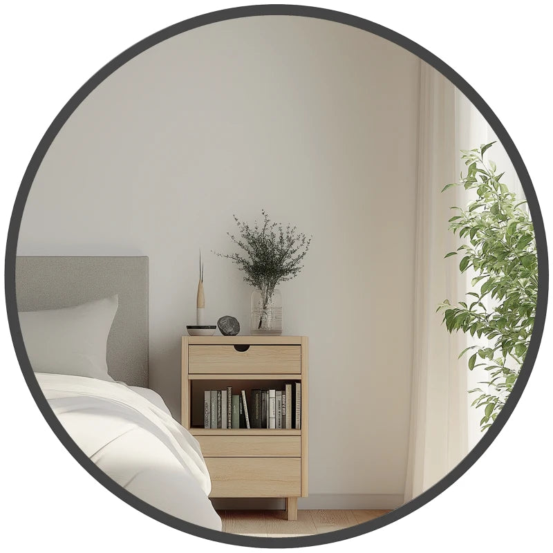 30" Round Mirror, Bathroom Wall Mirror with Metal Frame, Decorative Vanity Mirror for Living Room, Bedroom, Black