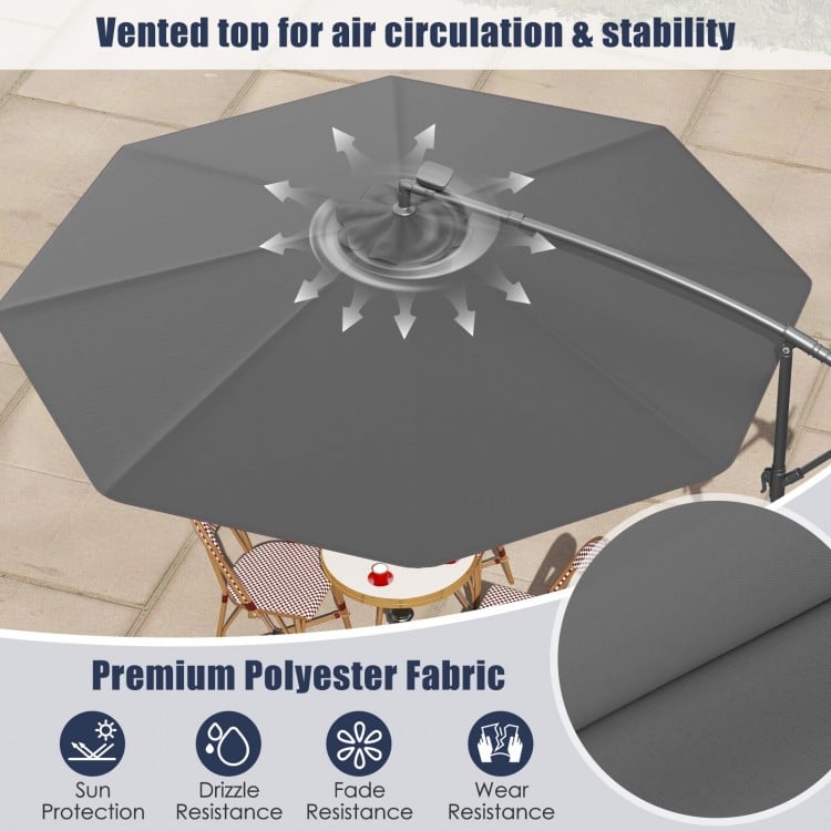 10 Feet Solar Offset Hanging Umbrella with 40 Lamp Beads and Solar Panel-Gray
