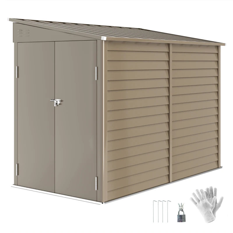 4.6' x 9' Steel Outdoor Storage Shed, Lean to Shed, Metal Tool House with Foundation Kit, Lockable Doors, Gloves and 2 Air Vents for Backyard, Patio, Lawn, Brown