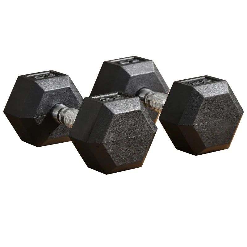 Soozier 2 x 25lbs Rubber Dumbbells Weight Set, Dumbbell Hand Weight for Body Fitness Training for Home Office Gym, Black
