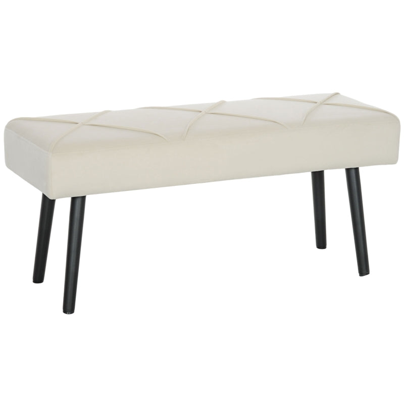 39 Inches Upholstered Bedroom Bench, Modern End of Bed Bench with Steel Legs, Cream White